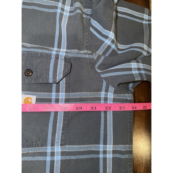 Vintage Carhartt Flannel Men's Large Gray Blue Loose Fit Cotton Plaid Work Shirt - Picture 7 of 8
